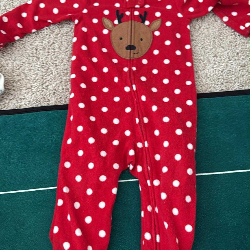Carter's Red and White Polka Dot Reindeer Footie Pajamas